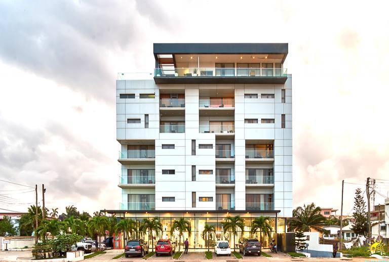 A large building with a large window