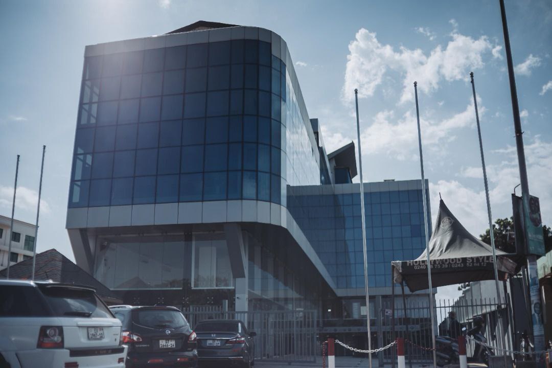 A large building with a large building on top